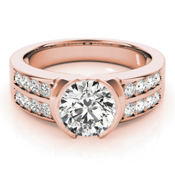 Rose gold Round Brilliant Diamond Channel Set Wide Band Ring with Bezel Setting