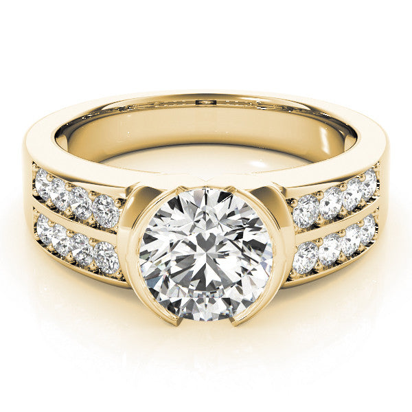 Yellow gold Round Brilliant Diamond Channel Set Wide Band Ring with Bezel Setting