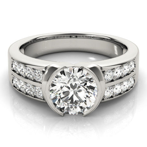 Platinum Round Brilliant Diamond Channel Set Wide Band Ring with Bezel Setting