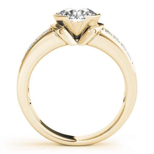 Yellow gold Round Brilliant Diamond Channel Set Wide Band Ring with Bezel Setting