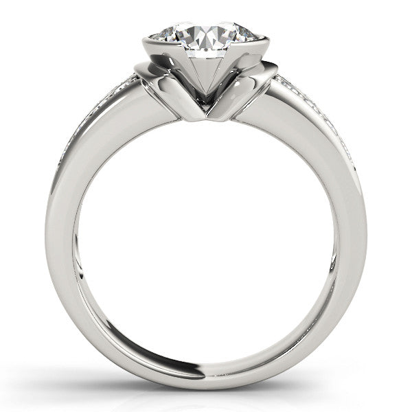Silver Round Brilliant Diamond Channel Set Wide Band Ring with Bezel Setting
