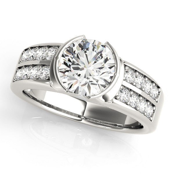 Platinum Round Brilliant Diamond Channel Set Wide Band Ring with Bezel Setting