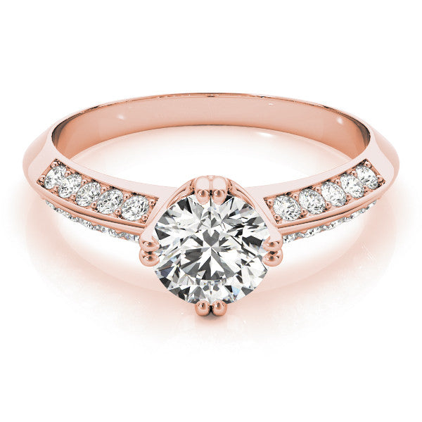 Rose gold Round Brilliant Split Shank Pave Diamond Engagement Ring with Four-Prong Setting