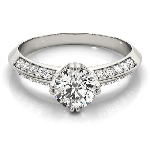 Platinum Round Brilliant Split Shank Pave Diamond Engagement Ring with Four-Prong Setting