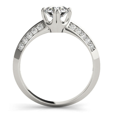 Platinum Round Brilliant Split Shank Pave Diamond Engagement Ring with Four-Prong Setting