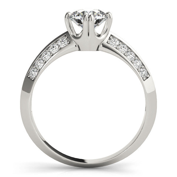 Silver Round Brilliant Split Shank Pave Diamond Engagement Ring with Four-Prong Setting