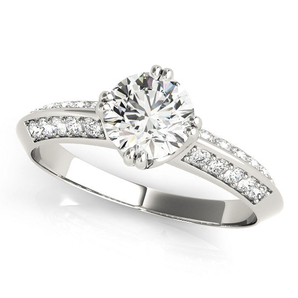 Platinum Round Brilliant Split Shank Pave Diamond Engagement Ring with Four-Prong Setting