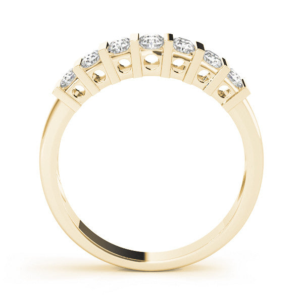 Yellow gold Channel Set Round Diamond Step Band with Bar Prong Setting