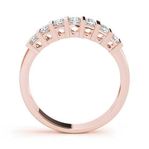 Rose gold Channel Set Round Diamond Step Band with Bar Prong Setting