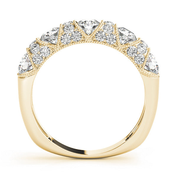 Yellow gold Round Cut Milgrain Diamond Half Eternity Band with Pave Setting