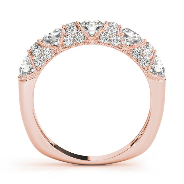 Rose gold Round Cut Milgrain Diamond Half Eternity Band with Pave Setting