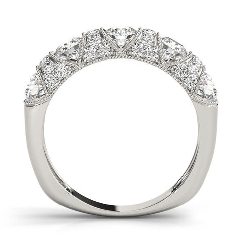 White gold Round Cut Milgrain Diamond Half Eternity Band with Pave Setting