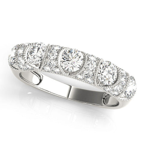 Platinum Round Cut Milgrain Diamond Half Eternity Band with Pave Setting