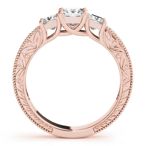 Rose gold Three-Stone Princess Cut Milgrain Pavé Engagement Ring