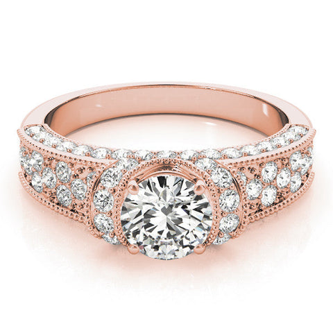 Rose gold Round Halo Pave Diamond Engagement Ring with Milgrain Detailing