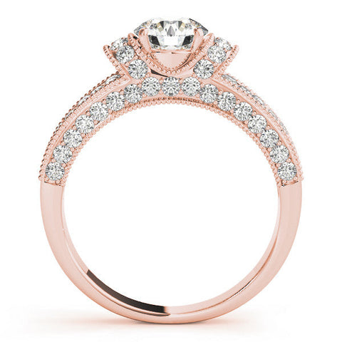 Rose gold Round Halo Pave Diamond Engagement Ring with Milgrain Detailing