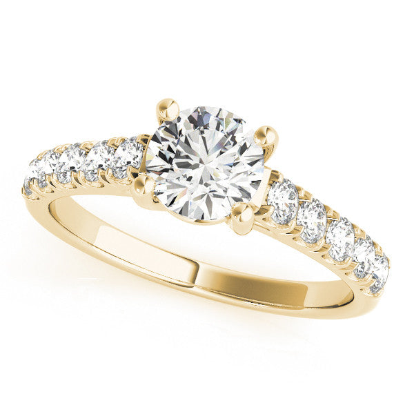 Yellow gold Heart Cut Diamond Pavé Band Solitaire with Four-Prong Setting