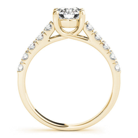 Yellow gold Heart Cut Diamond Pavé Band Solitaire with Four-Prong Setting