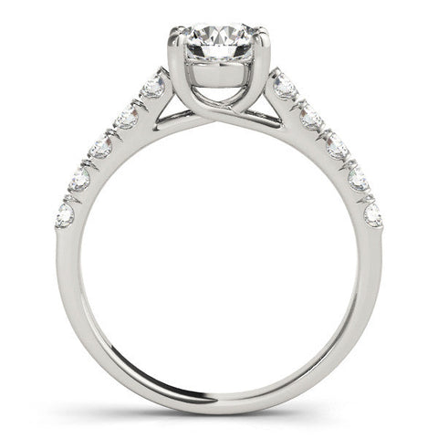 Platinum Round Cut Diamond Pavé Band Solitaire with Four-Prong Setting