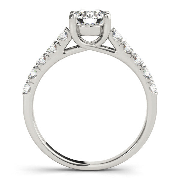 Platinum Heart Cut Diamond Pavé Band Solitaire with Four-Prong Setting