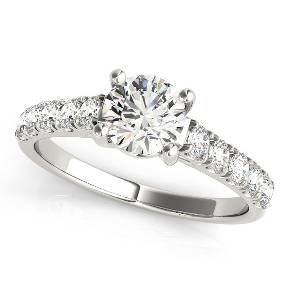 Platinum Heart Cut Diamond Pavé Band Solitaire with Four-Prong Setting