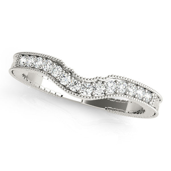White gold Milgrain Round Diamond Curved Pavé Band