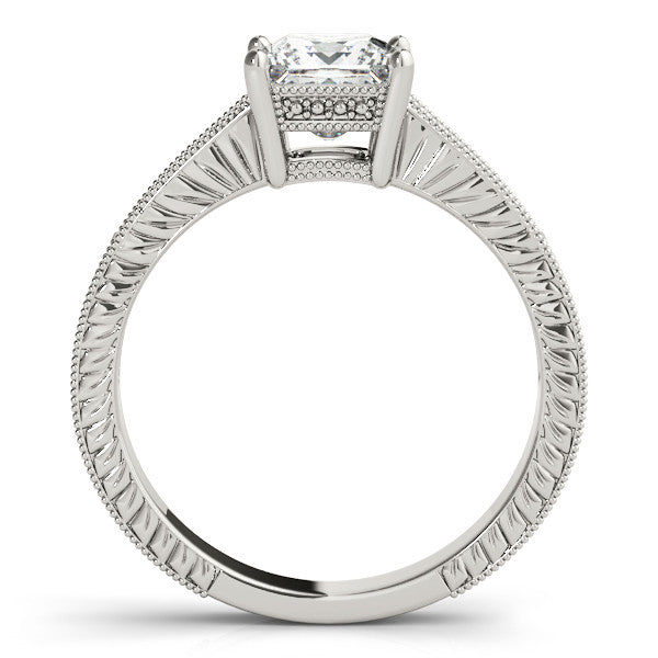 Platinum Princess Cut Milgrain Channel Set Engagement Ring with Solitaire Prong Setting