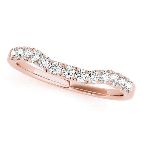 Rose gold Round Diamond Curved Pavé Wedding Band with U-Prong Setting