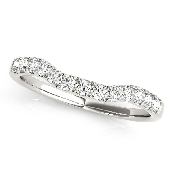 White gold Round Diamond Curved Pavé Wedding Band with U-Prong Setting