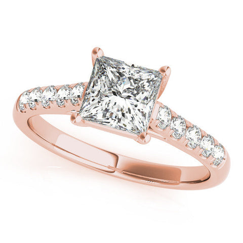 Rose gold Emerald Cut Pavé Band Solitaire Ring with Four-Prong Setting