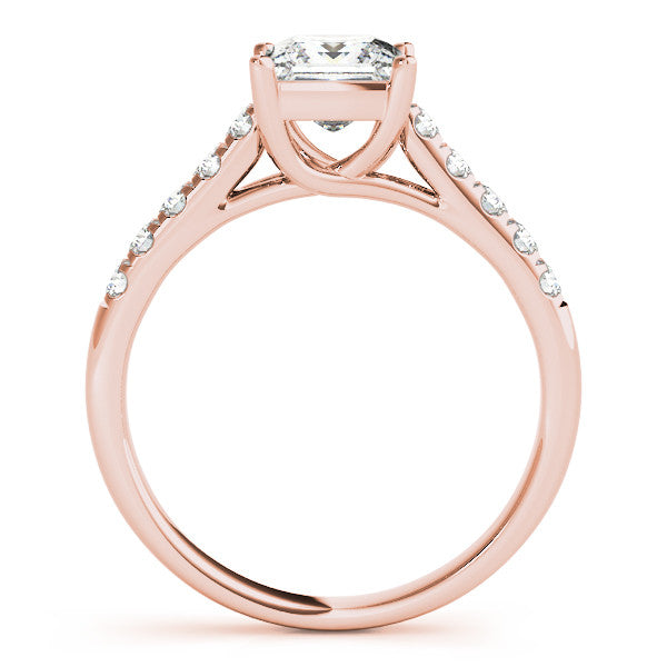 Rose gold Round Cut Pavé Band Solitaire Ring with Four-Prong Setting
