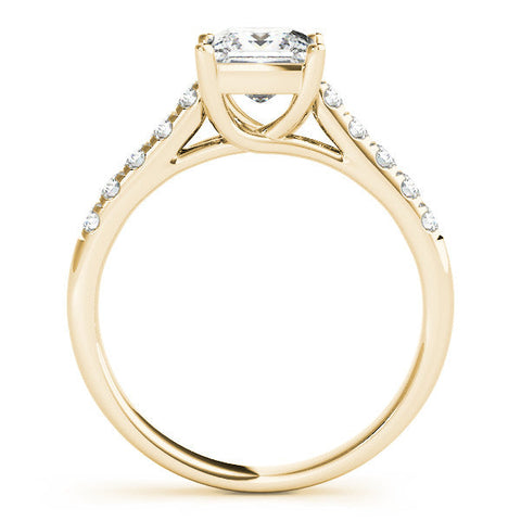 Yellow gold Emerald Cut Pavé Band Solitaire Ring with Four-Prong Setting