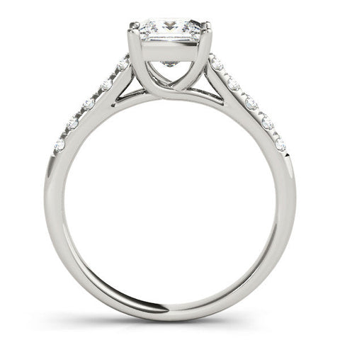 Platinum Princess Cut Pavé Band Solitaire Ring with Four-Prong Setting