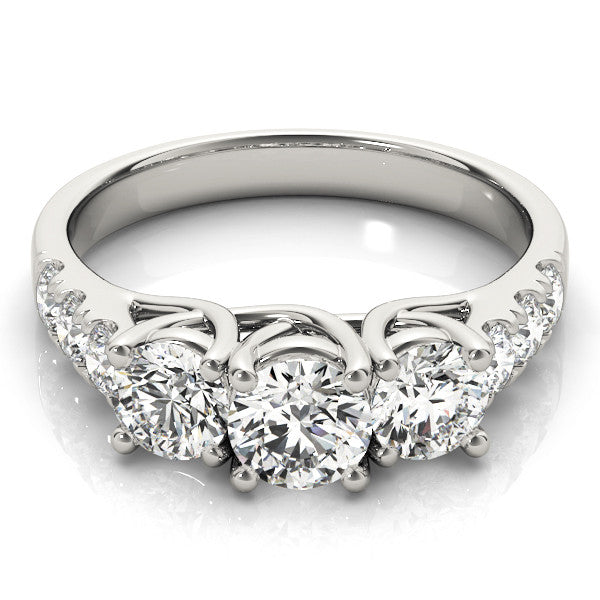 Silver Three-Stone Round Diamond Pavé Band with Prong Setting