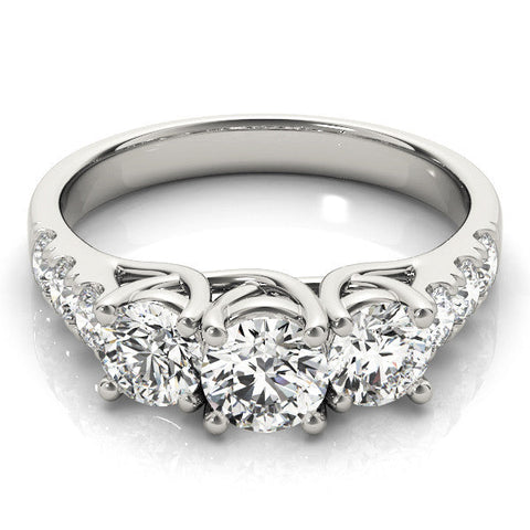 Silver Three-Stone Round Diamond Pavé Band with Prong Setting