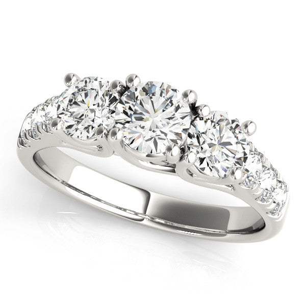 Silver Three-Stone Round Diamond Pavé Band with Prong Setting