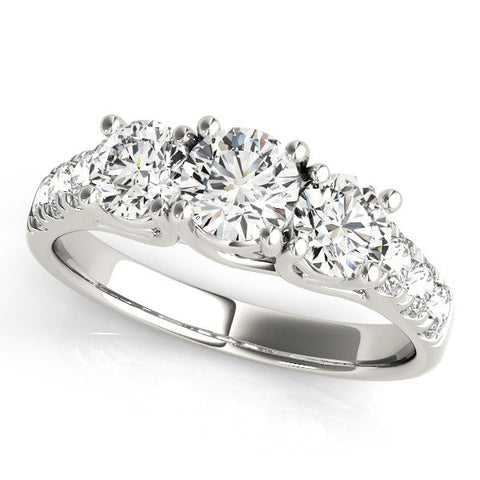 Silver Three-Stone Round Diamond Pavé Band with Prong Setting