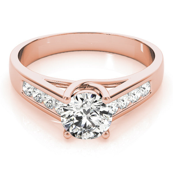 Rose gold Round Brilliant Channel-Set Solitaire Ring with Four-Prong Setting