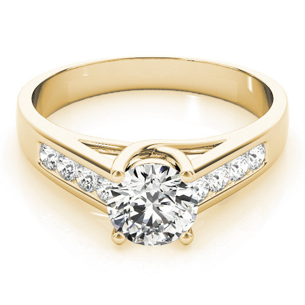 Yellow gold Round Brilliant Channel-Set Solitaire Ring with Four-Prong Setting