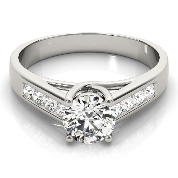 Platinum Round Brilliant Channel-Set Solitaire Ring with Four-Prong Setting