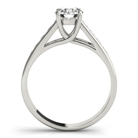White gold Round Brilliant Channel-Set Solitaire Ring with Four-Prong Setting