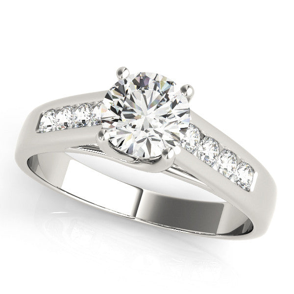 White gold Round Brilliant Channel-Set Solitaire Ring with Four-Prong Setting