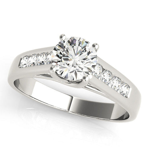 White gold Round Brilliant Channel-Set Solitaire Ring with Four-Prong Setting