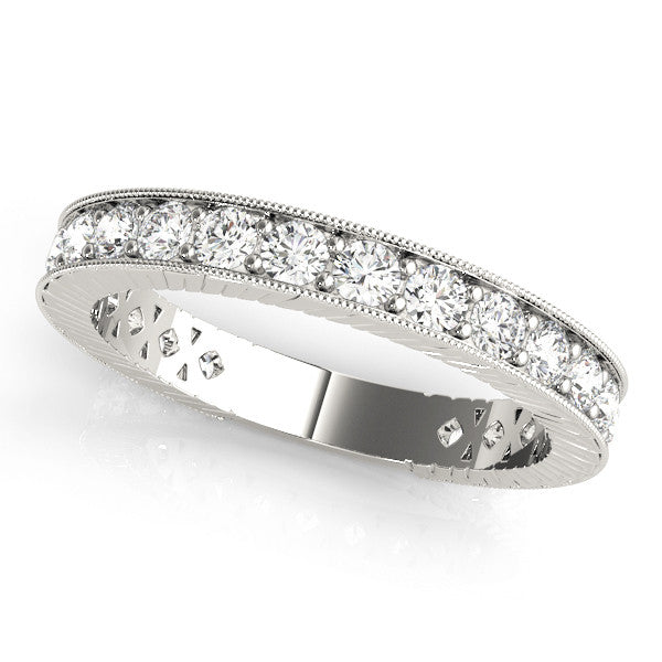 Platinum Round Diamond Milgrain Channel Set Eternity Band