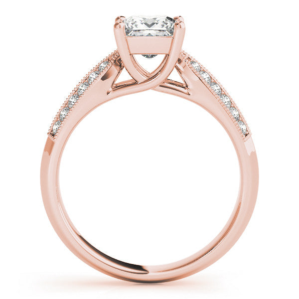 Rose gold Princess Cut Pave Split Shank Engagement Ring with Four-Prong Setting