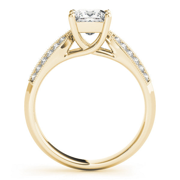 Yellow gold Princess Cut Pave Split Shank Engagement Ring with Four-Prong Setting