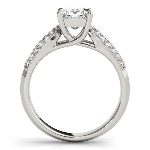 White gold Princess Cut Pave Split Shank Engagement Ring with Four-Prong Setting