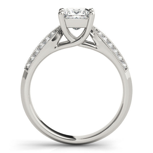 Platinum Princess Cut Pave Split Shank Engagement Ring with Four-Prong Setting