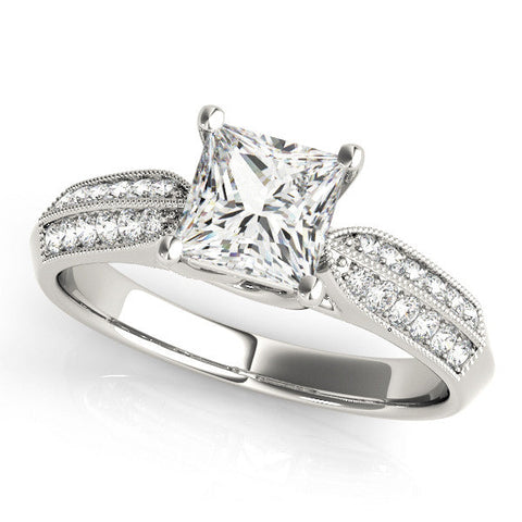 White gold Princess Cut Pave Split Shank Engagement Ring with Four-Prong Setting