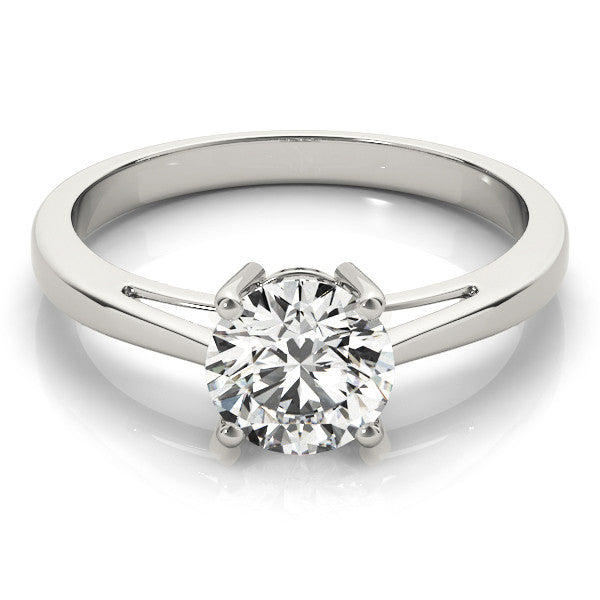 Silver Round Solitaire Diamond Ring with Split Shank and Four-Prong Setting
